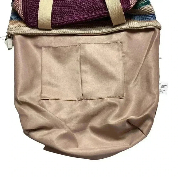 The Sak Mendocino Tote Large Multi Stripe Crochet Double Strap Zip Top Vegan NEW - Picture 10 of 14